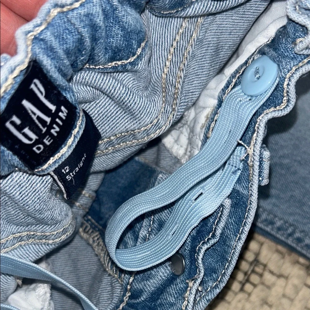 GAP Denim Girl Light Blue Straight Distressed Jeans with waist adjusters size 12